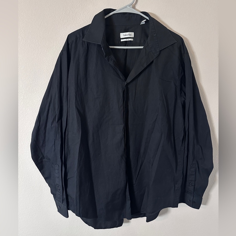 Calvin Klein Men's black button down long sleeve dress casual shirt size 34